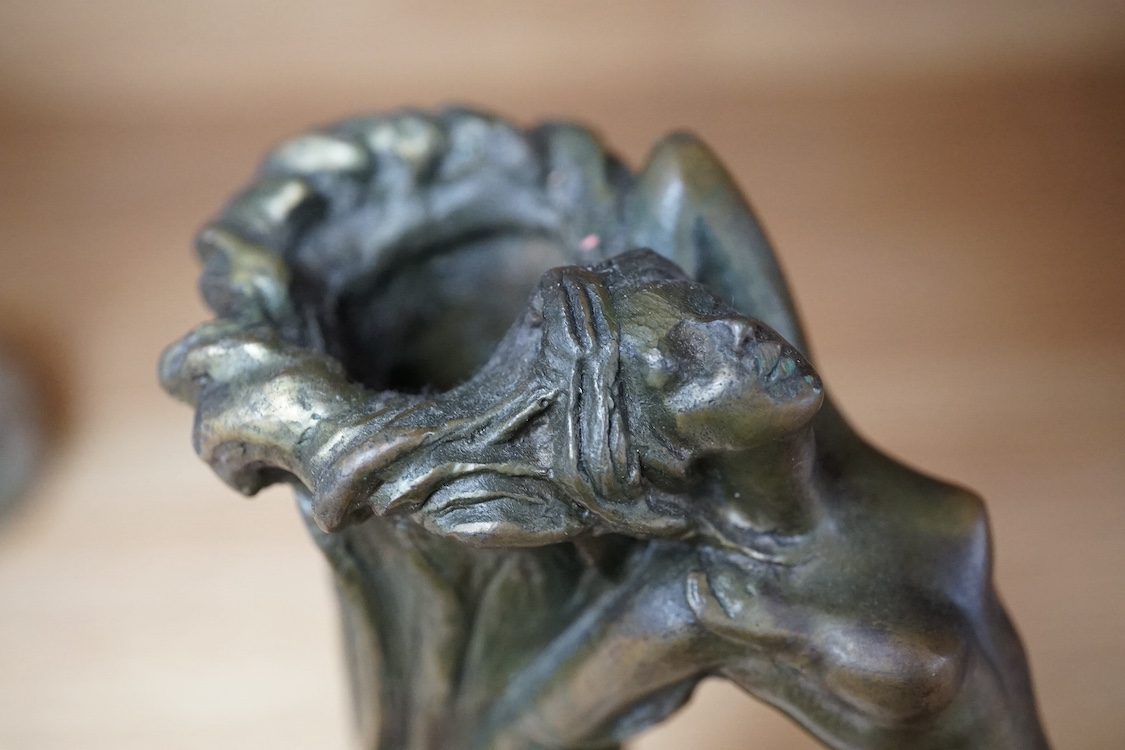 A bronze Art Nouveau-style figural ewer, 20cm high. Condition - fair/good